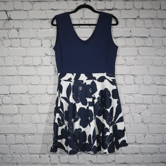 Women's Casual Flare Sleeveless Floral Dress - Blue & White - Picture 6 of 6